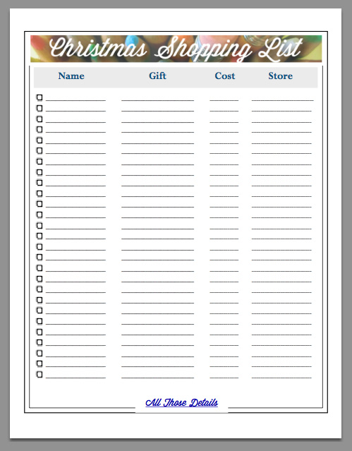 Christmas Shopping List